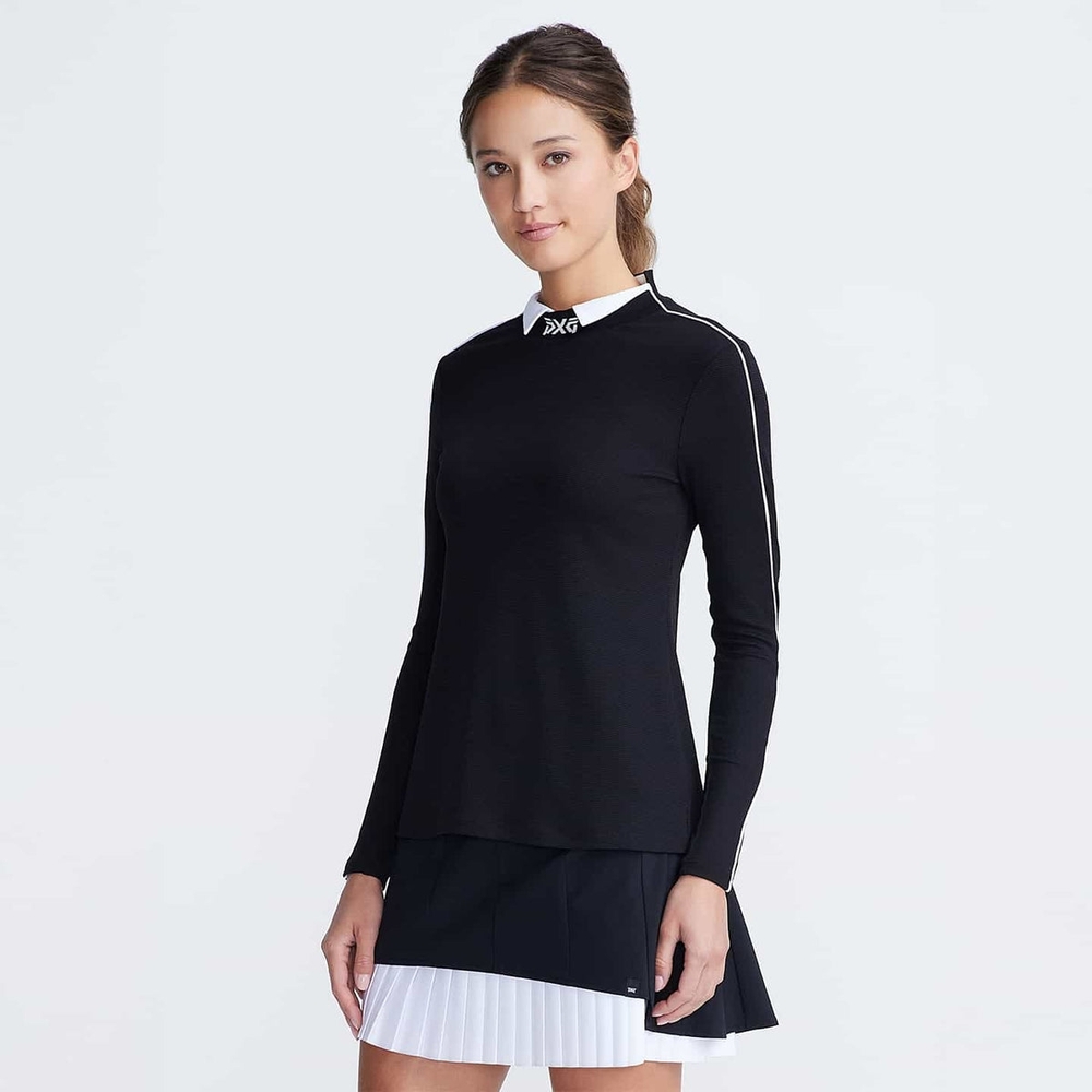 PXG Black Long-Sleeve Contrast-Trim Polo Top